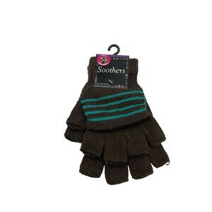 Soothers Text Friendly Fingerless Convertible Knit Winter Gloves Brown Womens